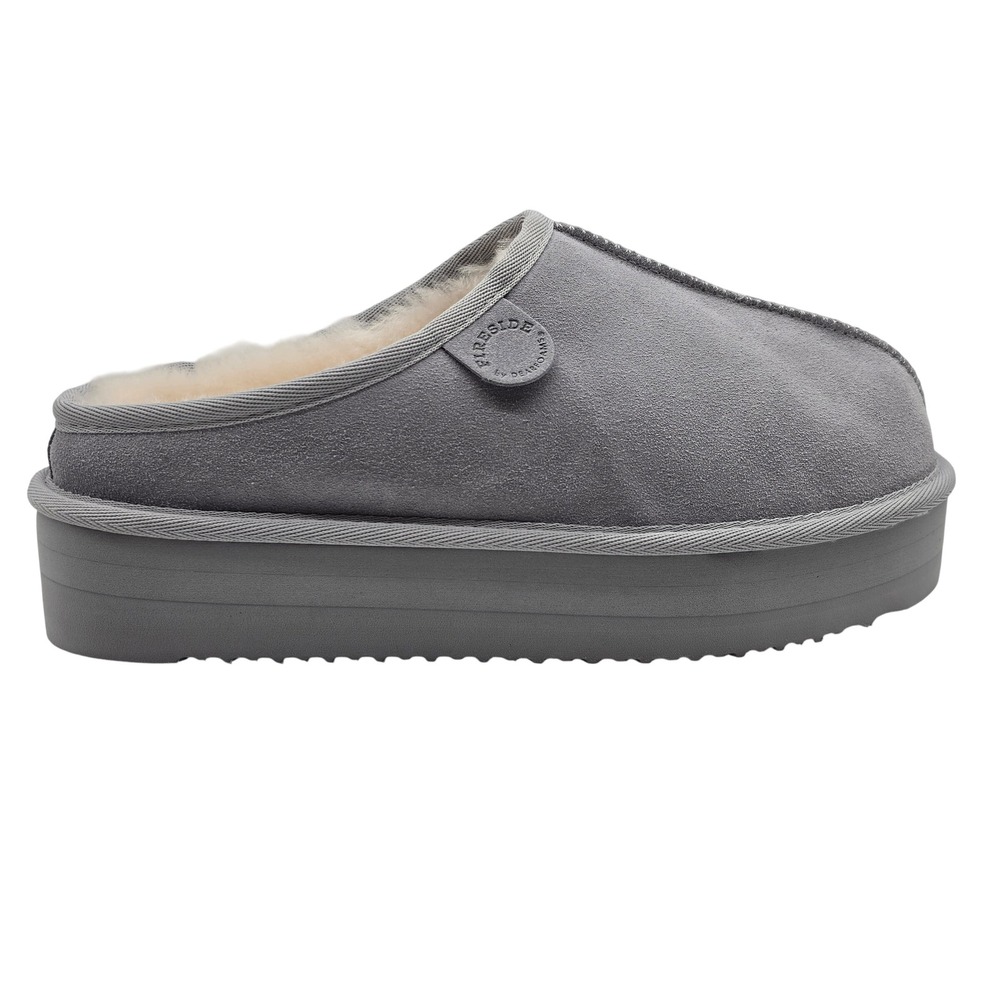 Fireside by Dearfoams Womens 10 Gray Suede Platform Mule Slippers